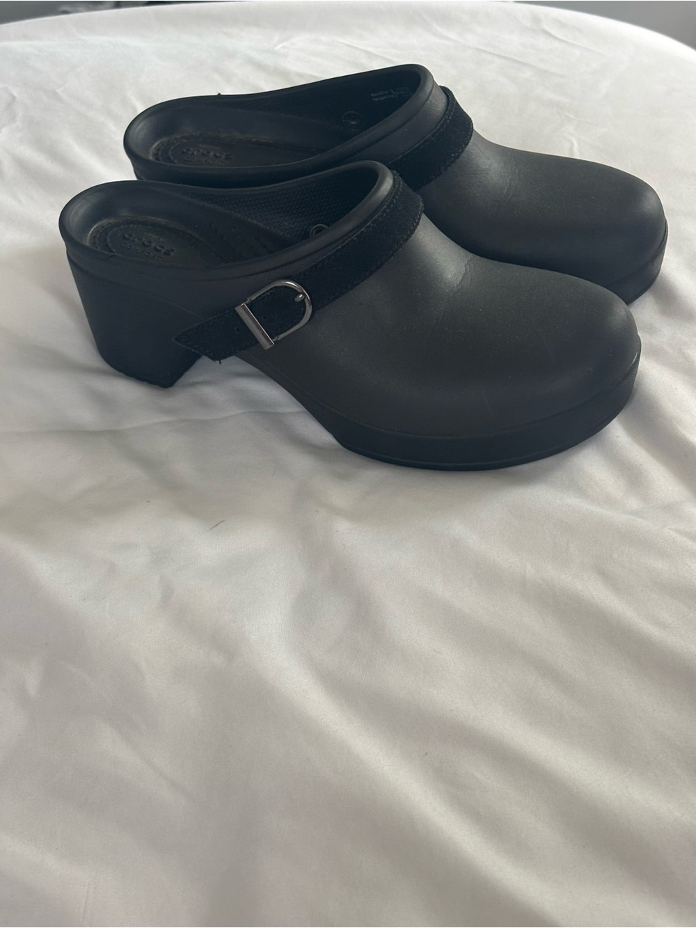 CROCS Black Slip-On Clog Mules with Buckle Strap